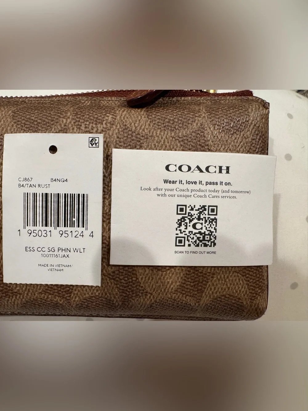 Coach Brown Logo Canvas & Leather Phone Wallet Case with Gold C Accent
